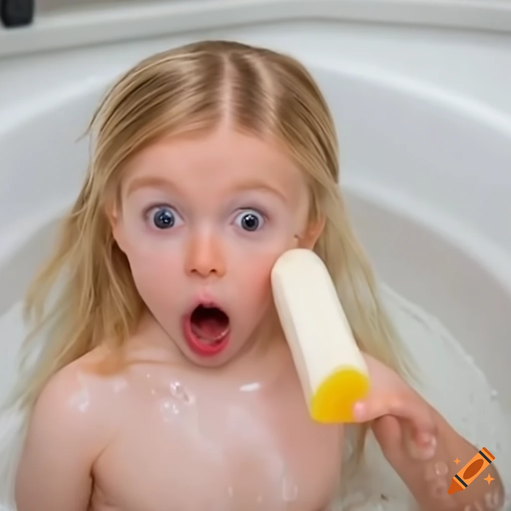 surprised toddler girl eating a white popsicle