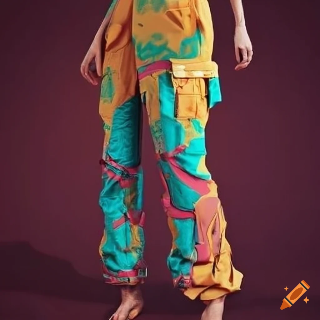 Colorful and textured cargo pants fashion design on Craiyon