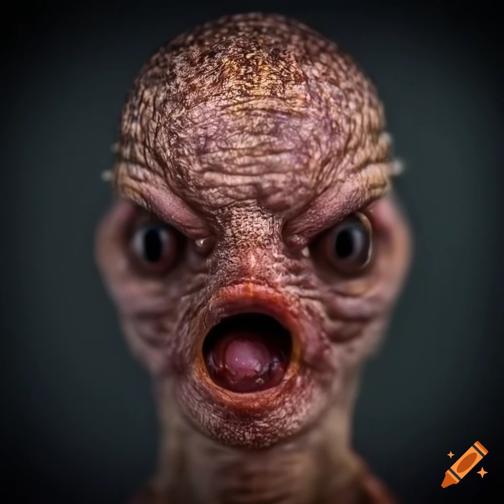 monstrous head with multiple eyes and mouths