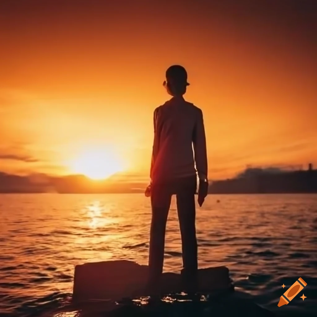 photo of a young leader on a battleship at sunrise