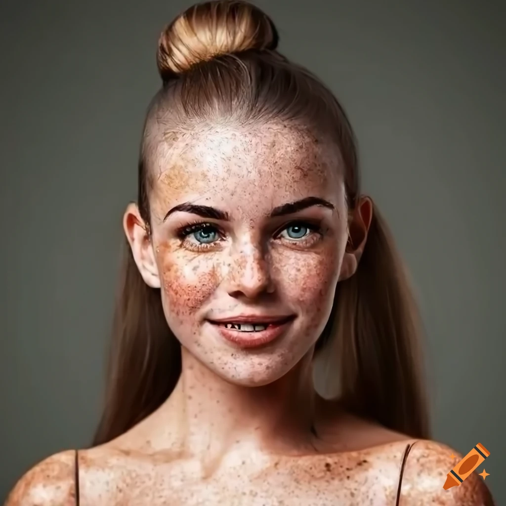 portrait of a beautiful young woman with a smile and freckles