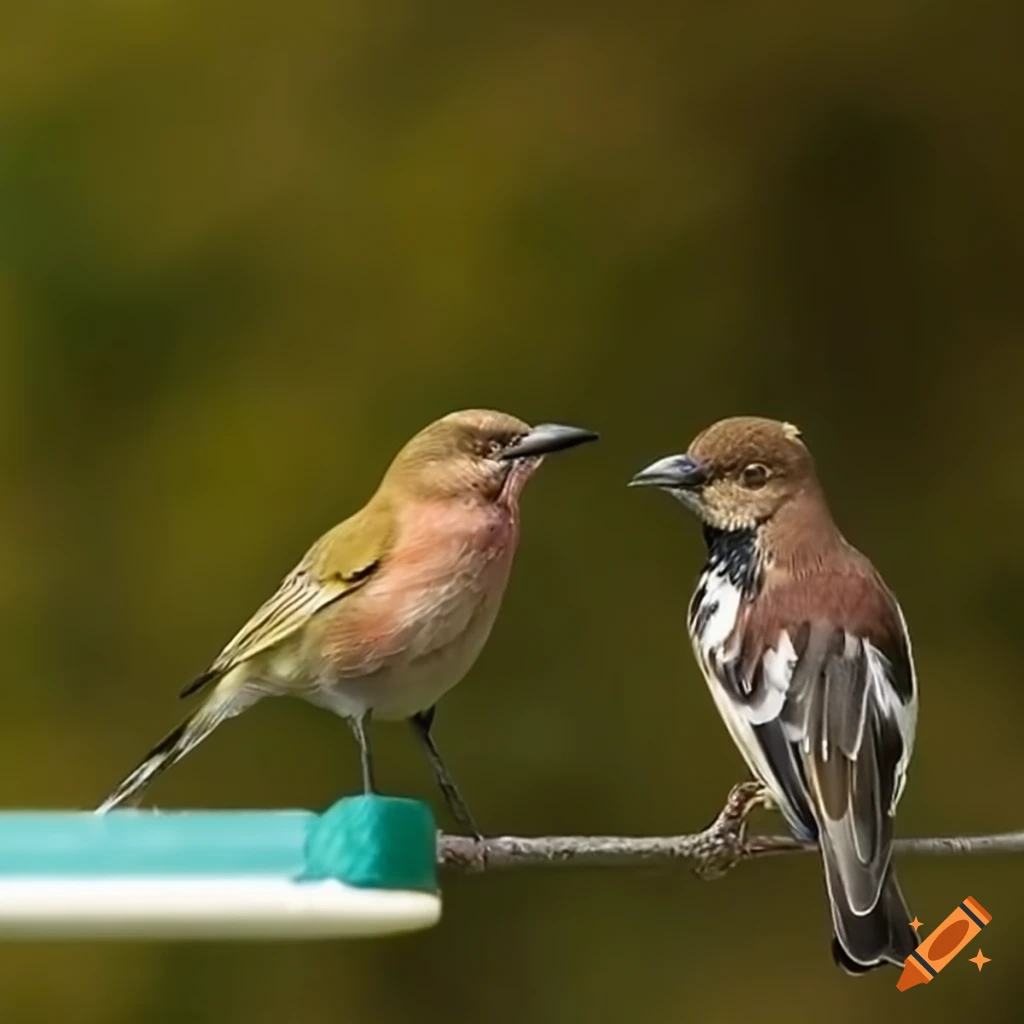 Birds Feeding At A Bird Feeder On Craiyon