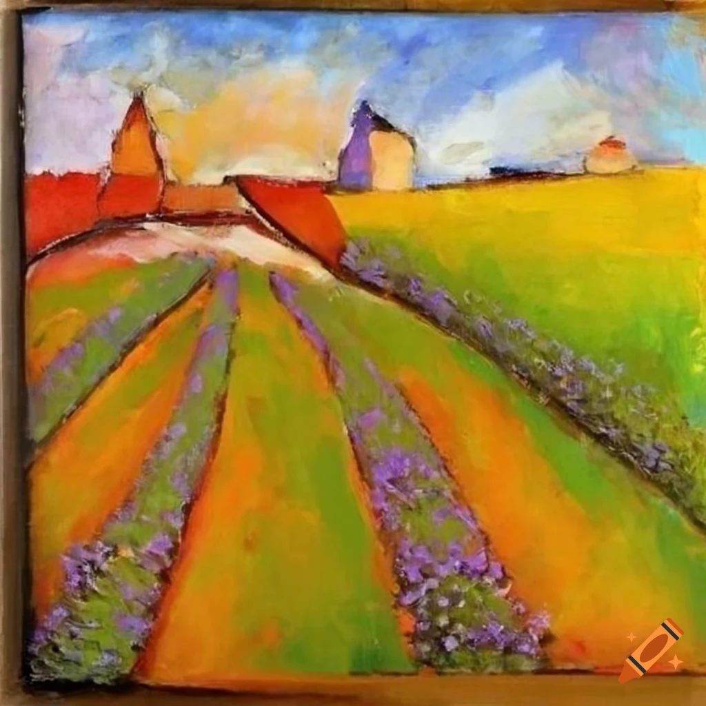 Oil painting of lavender fields by modigliani on Craiyon