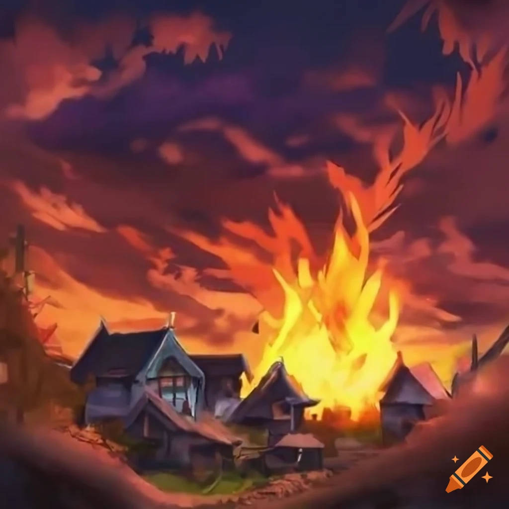 anime character standing in a burning forest on Craiyon