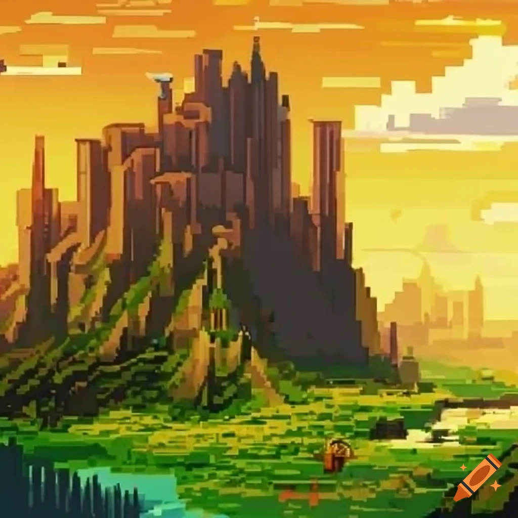pixelated poster of The Legend of Zelda with epic scenery
