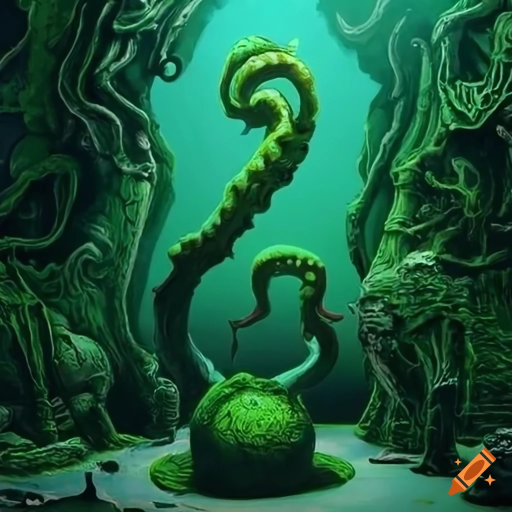 Green Overgrown Tentacle Art From The 70s On Craiyon