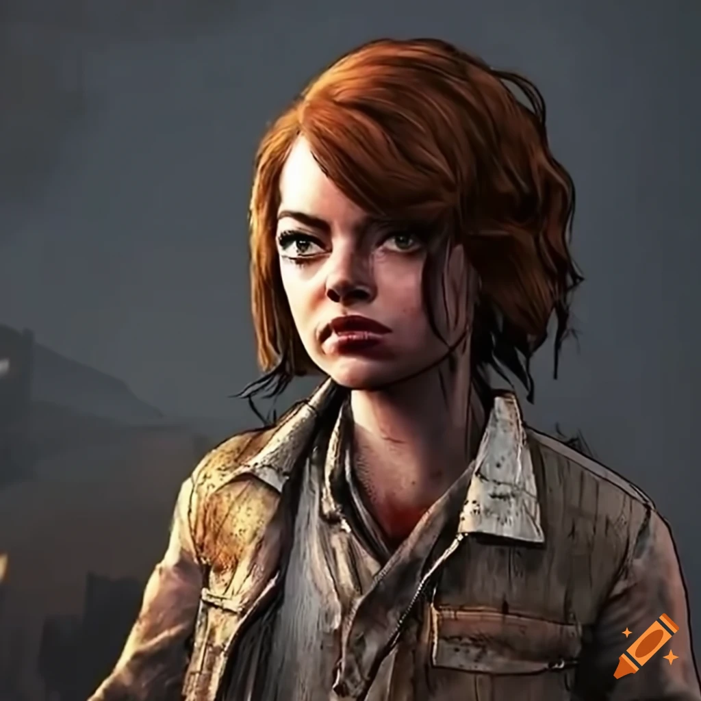 Emma Stone as a survivor in The Walking Dead video game
