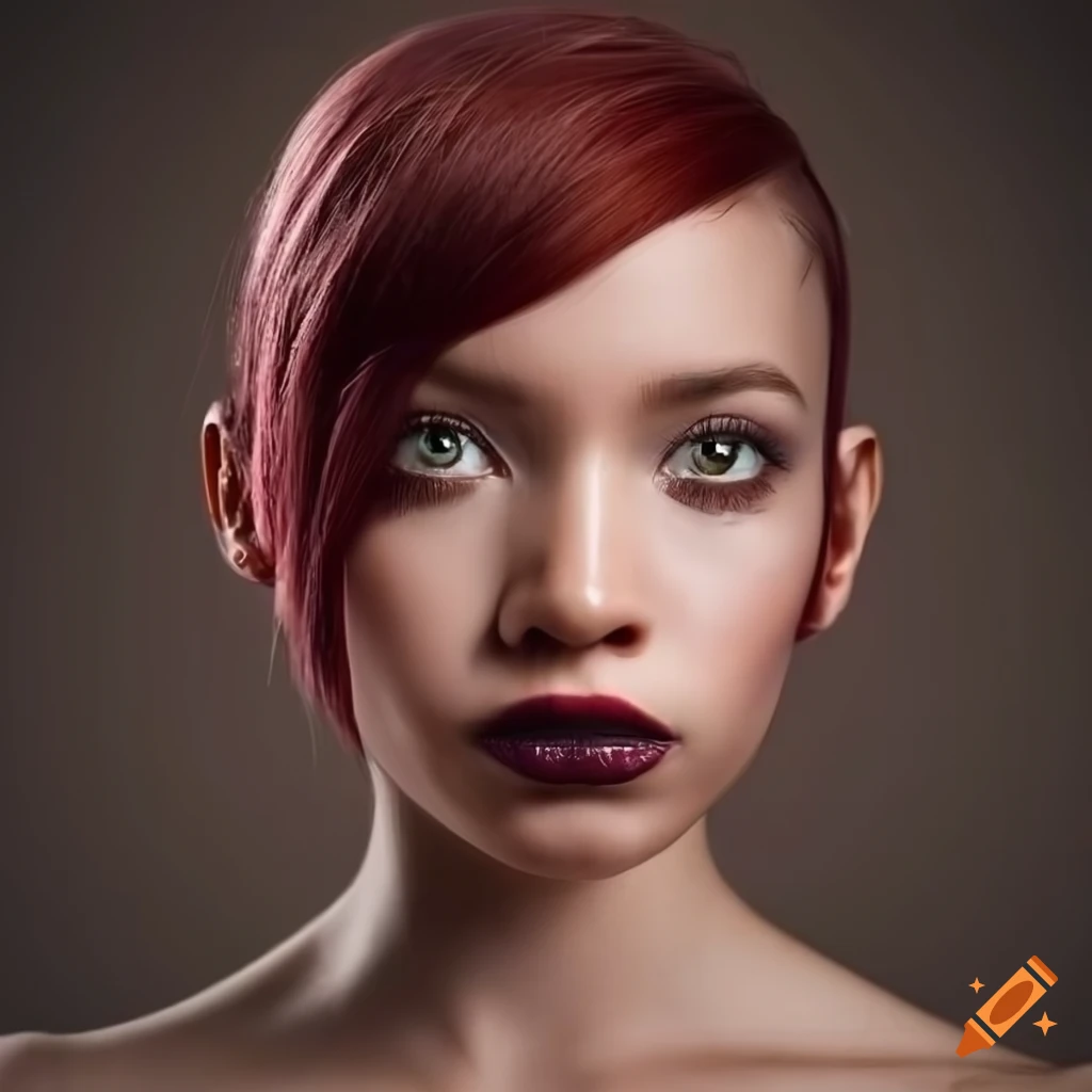 artistic depiction of a girl with pointed ears and maroon hair