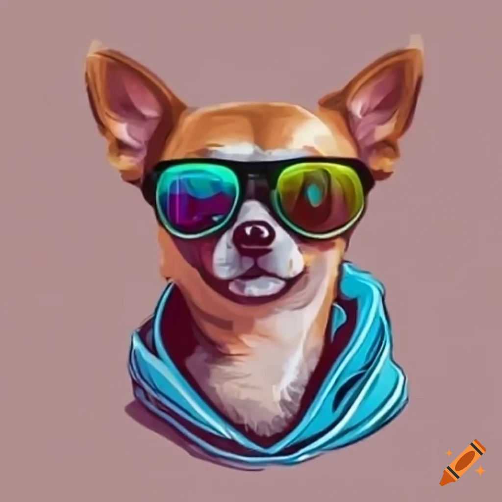 Chihuahua dog wearing a hoodie and sunglasses
