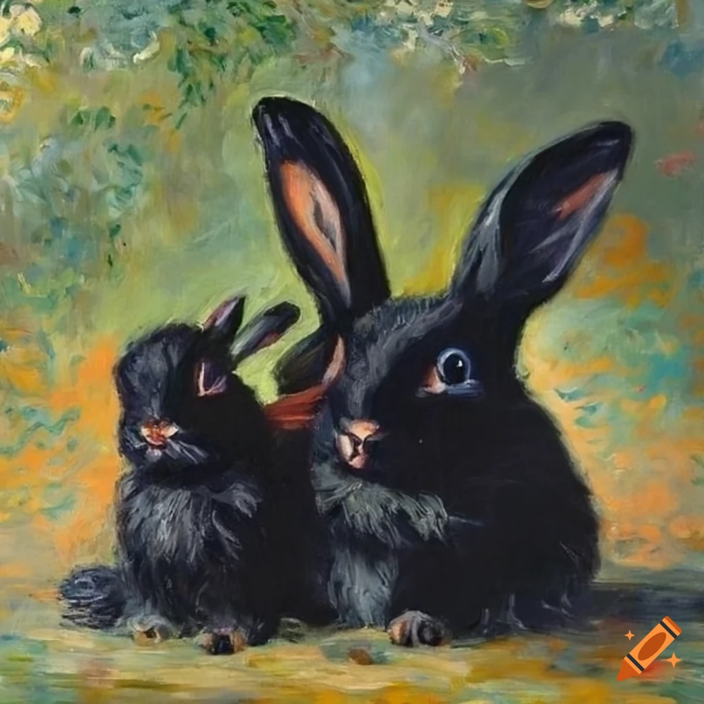 Monet painting of two rabbits with a basket of biscuits on Craiyon