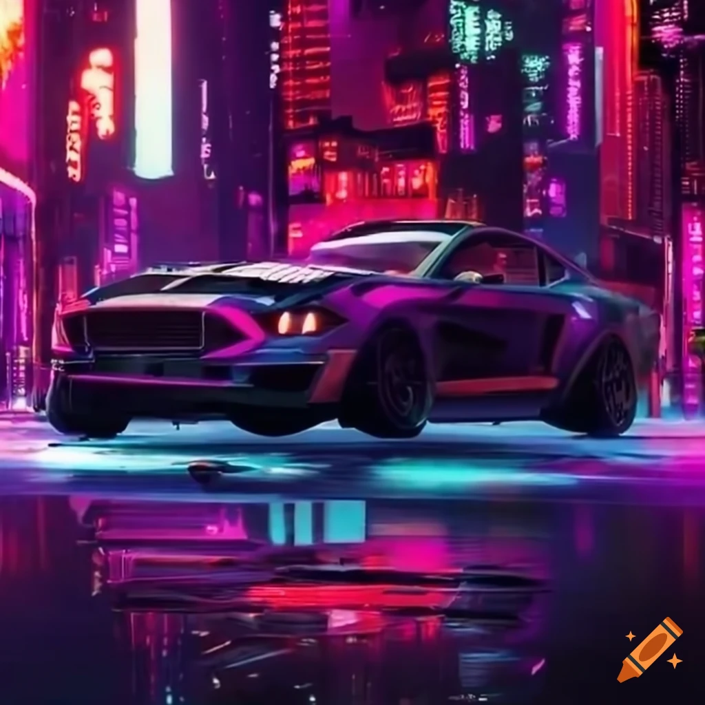 Cyberpunk ford mustang with hover jets on Craiyon
