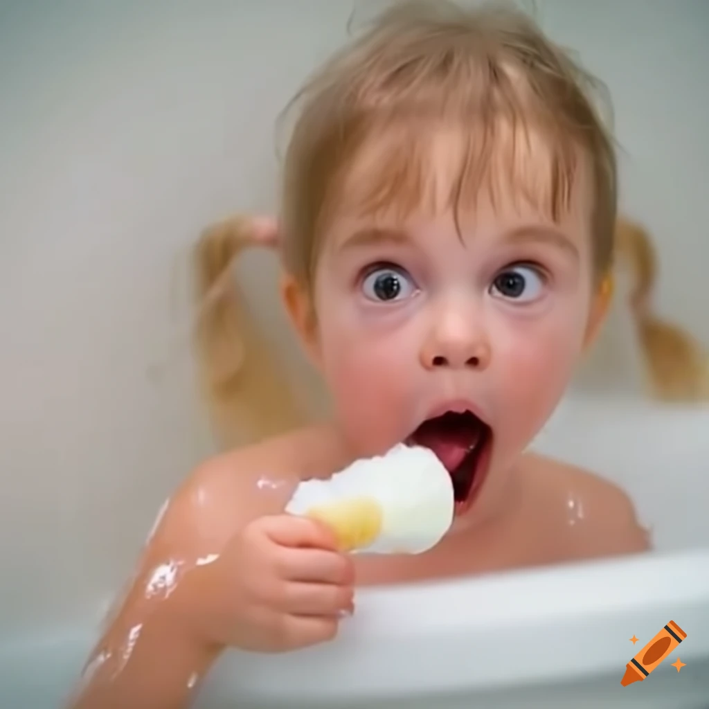 surprised toddler girl eating a white popsicle