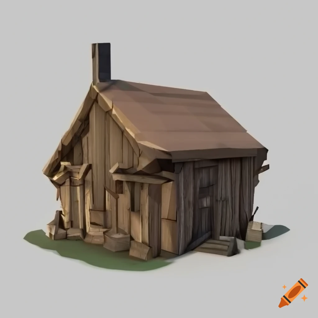 low poly 3d model of a woodcutter hut