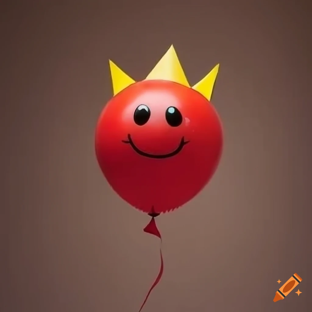 cheerful red balloon with a smiley face wearing a yellow paper crown
