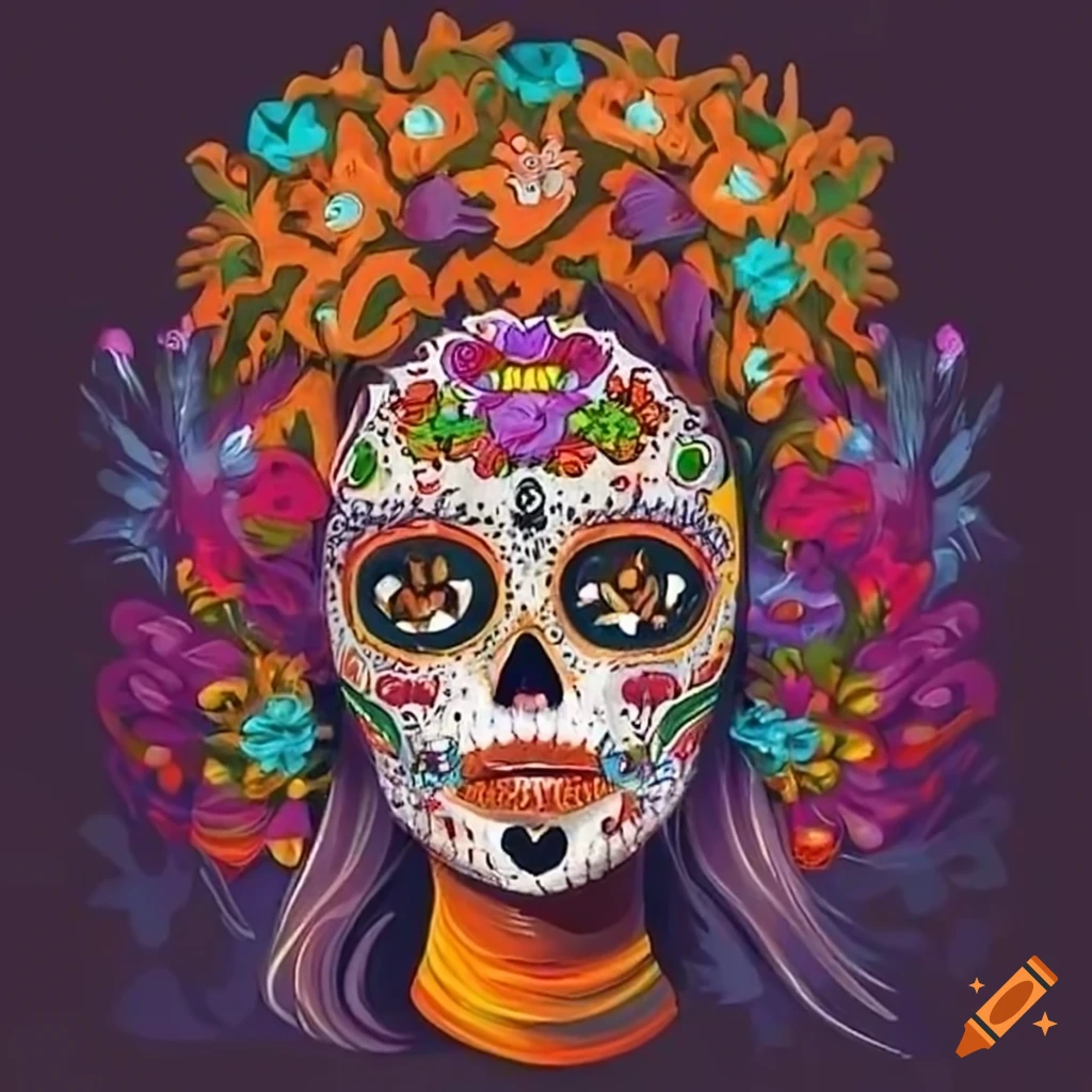 Day of the dead artwork of a roadrunner