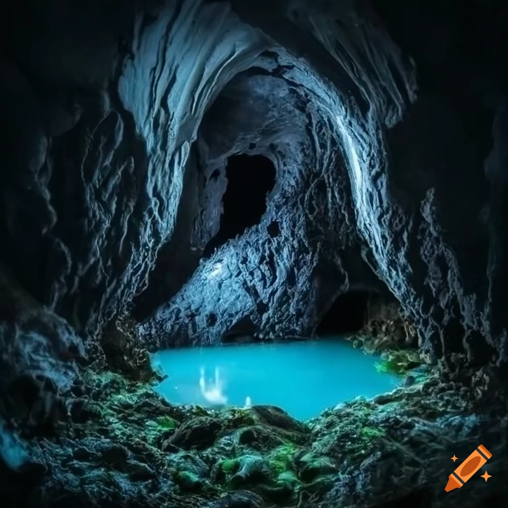 underground cave with water and ice