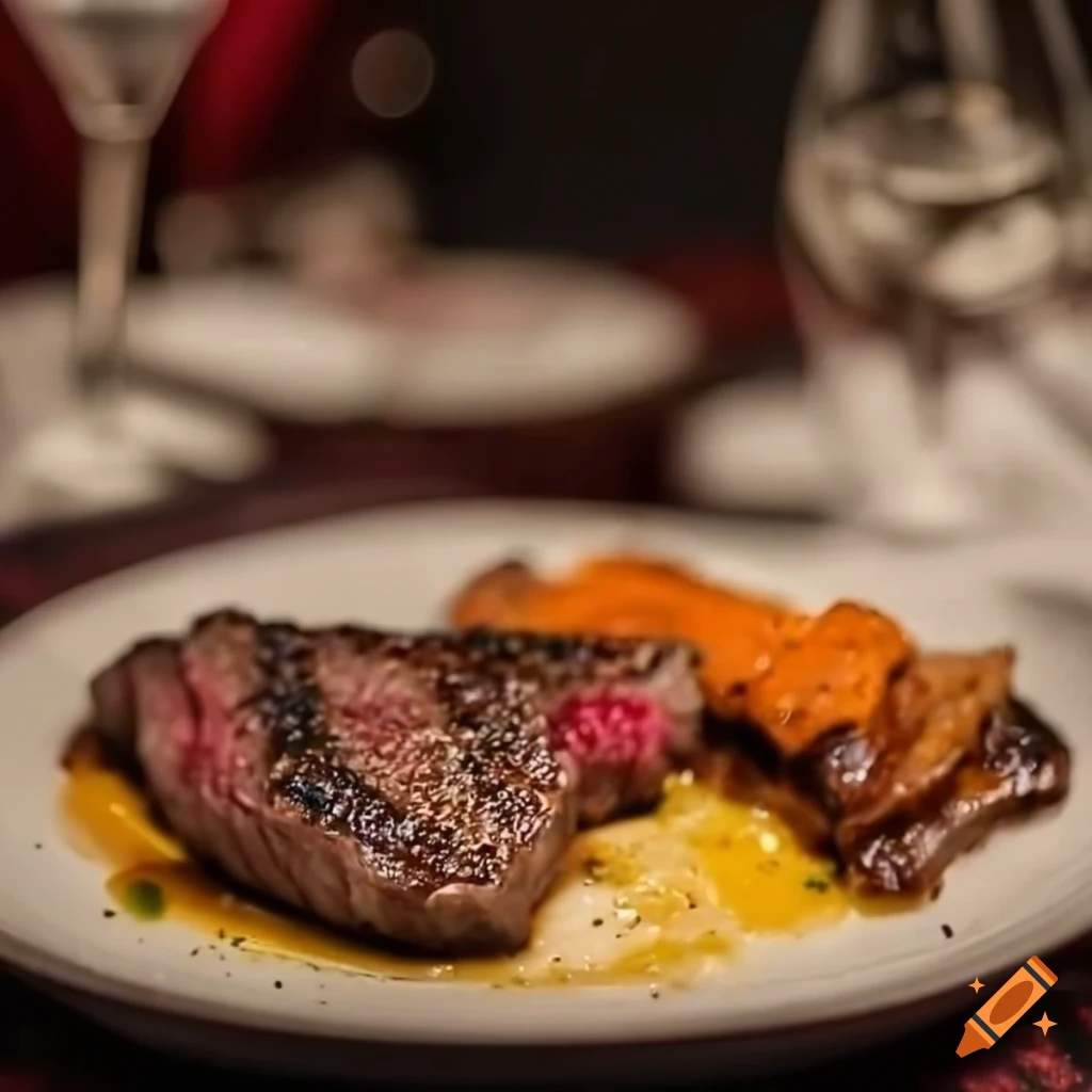 upscale steak dinner with a view of Manhattan