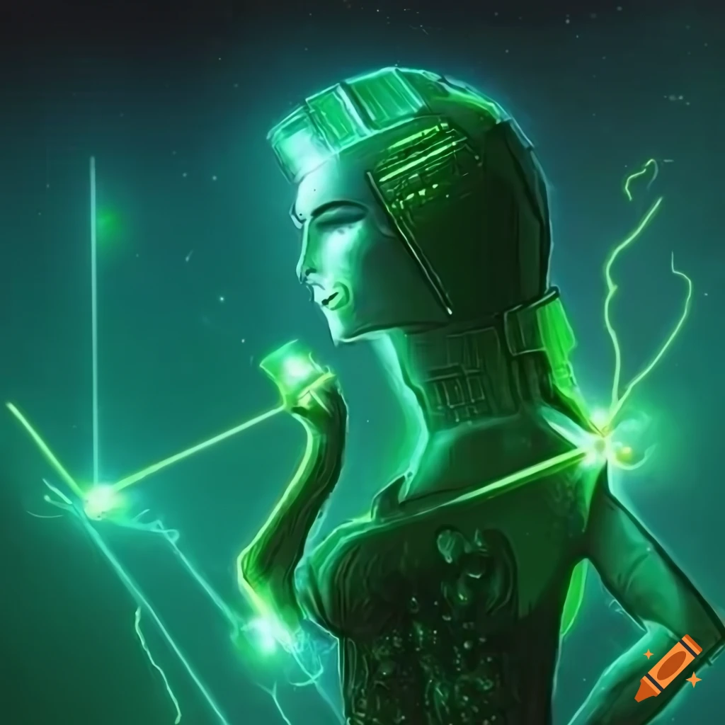 artistic representation of a green laser in a sci-fi setting