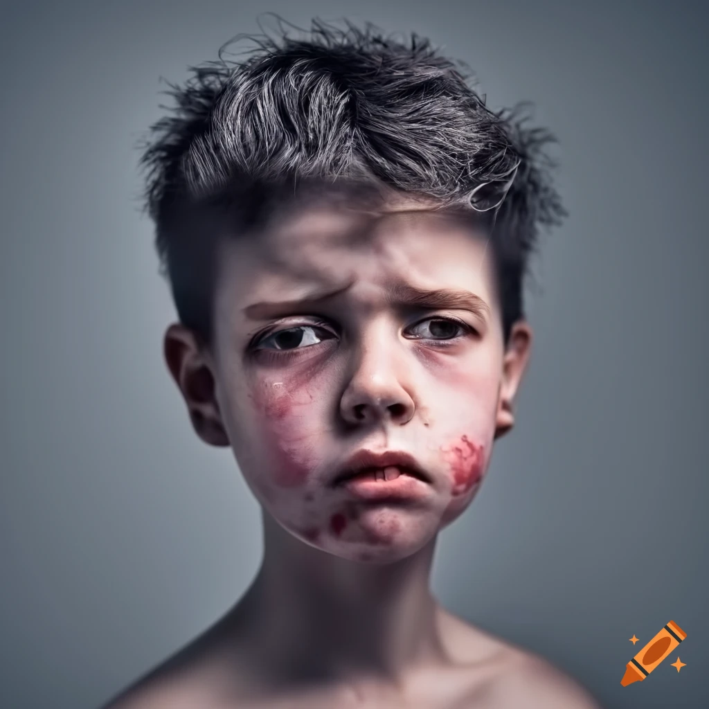 portrait of a bruised-faced boy