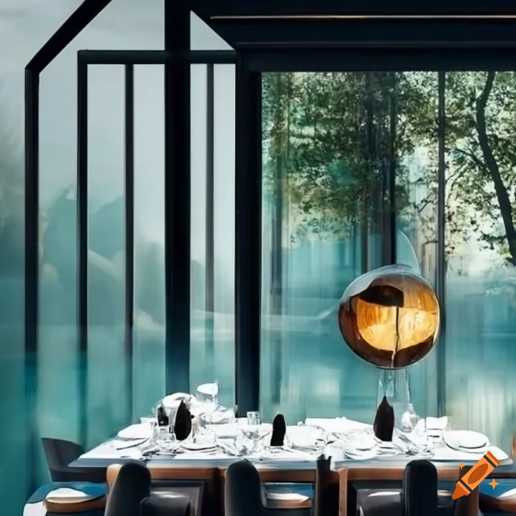 Luxury outdoor restaurant with glass decor on Craiyon