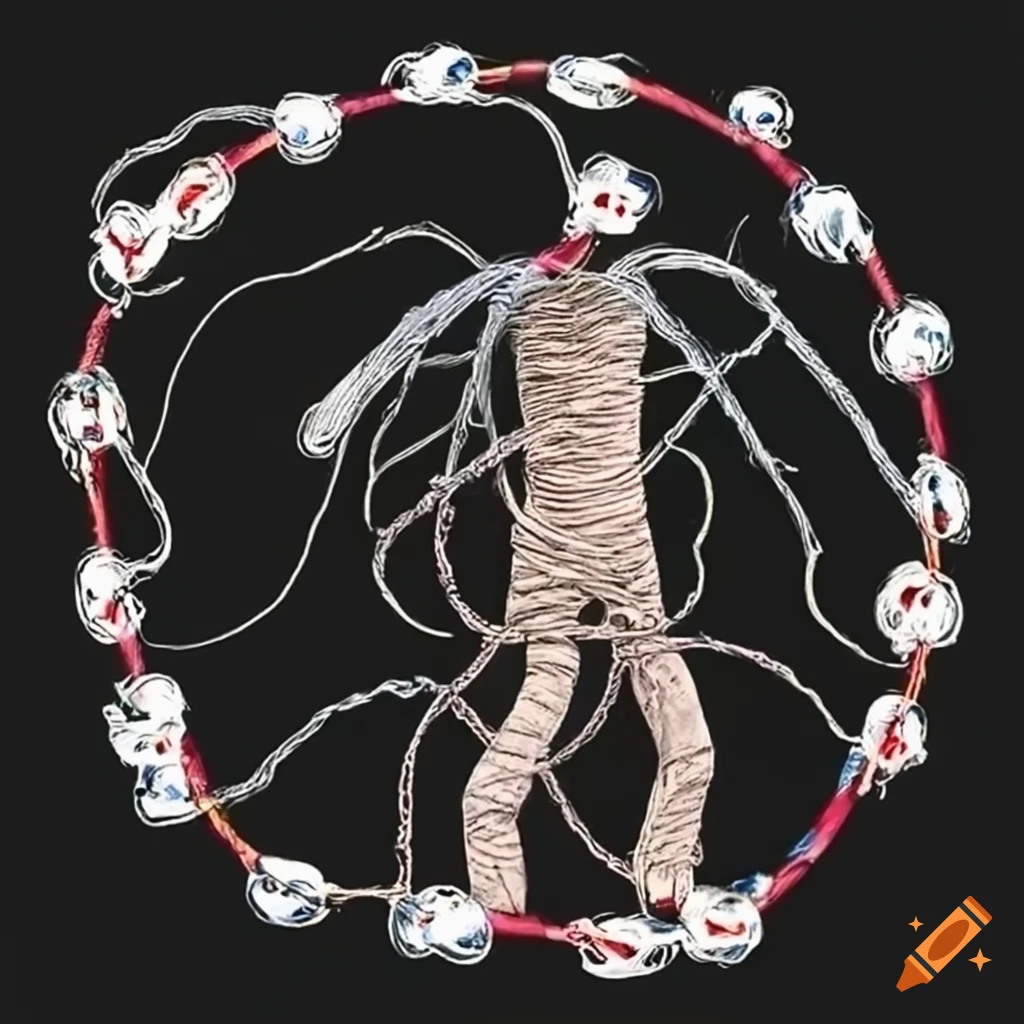 Artistic depiction of a person trapped in social media threads on Craiyon