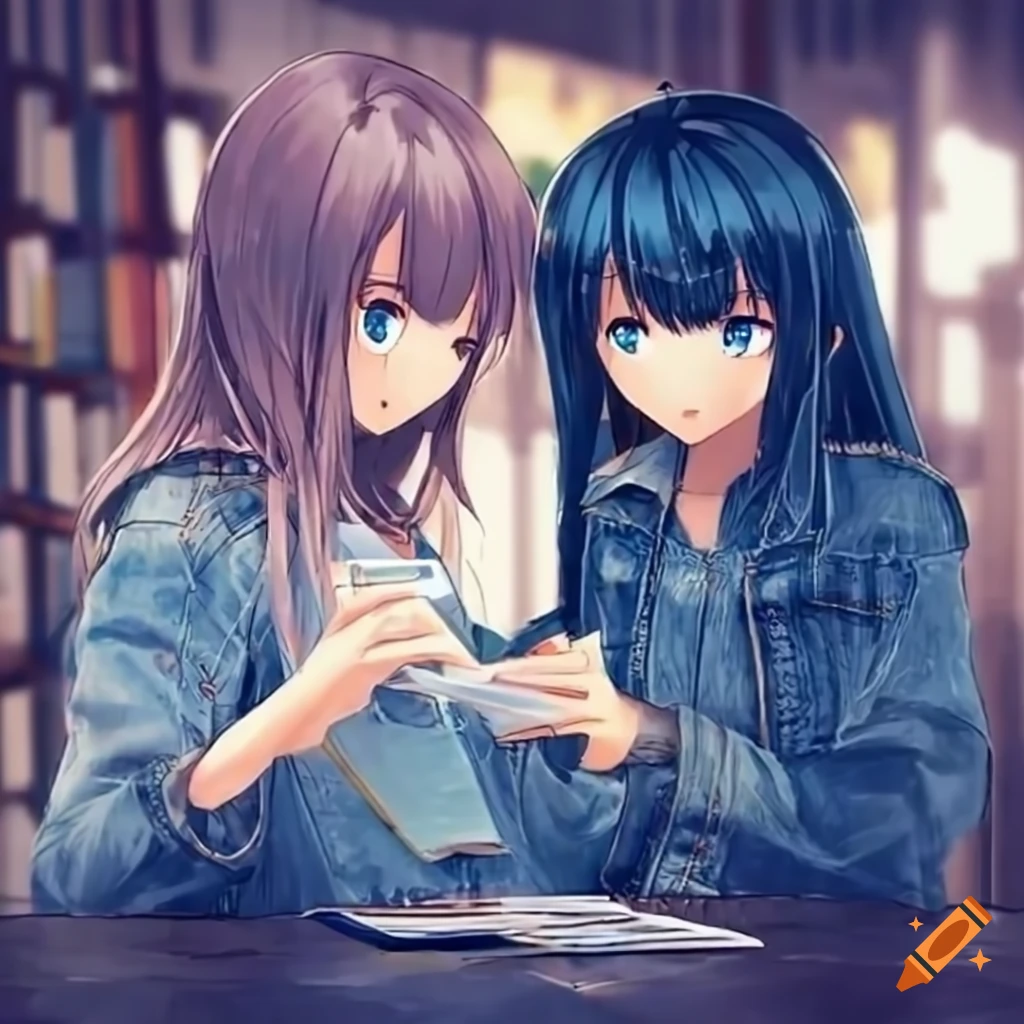 Anime Girls In Denim Discussing Books On A Rainy Day On Craiyon anime-girls-in-denim-discussing-books-on-a-rainy-day-on-craiyon