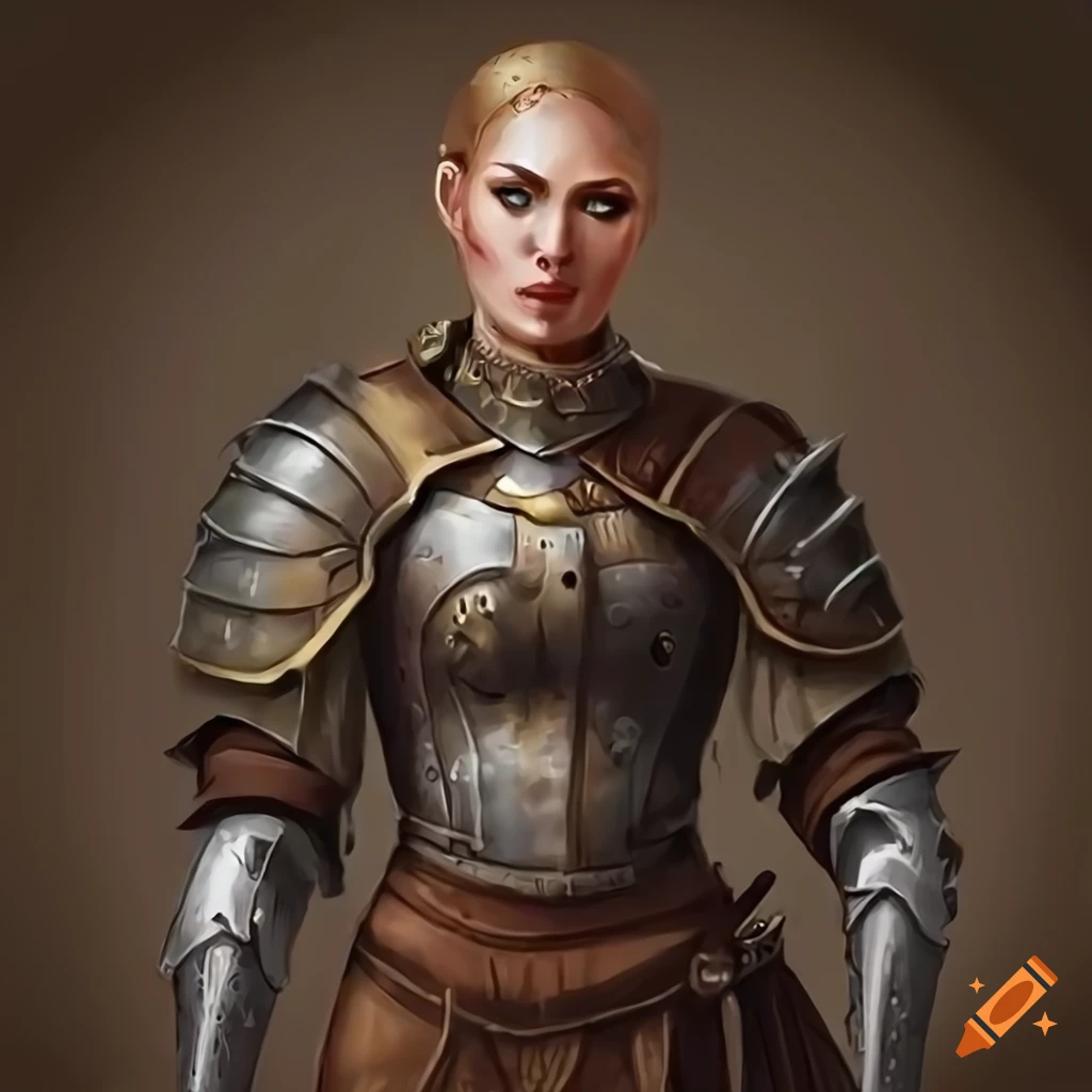 Digital portrait of a disciplined guardswoman in leather armor on Craiyon