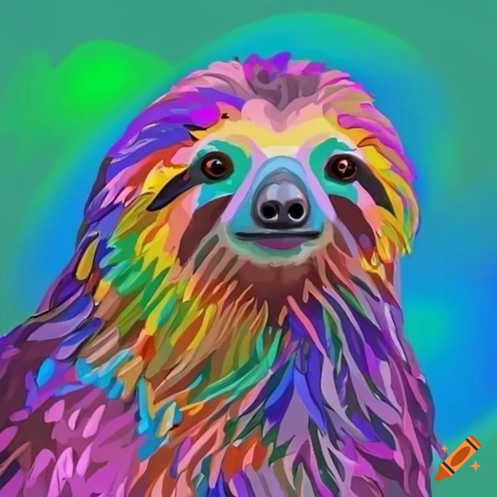 pastel artwork of a vibrant sloth