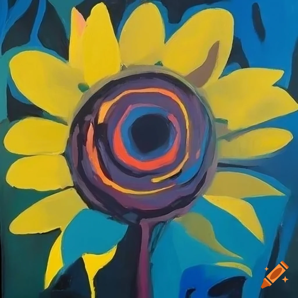 ethereal painting of sunflowers inspired by Basquiat, Haring, and Matisse