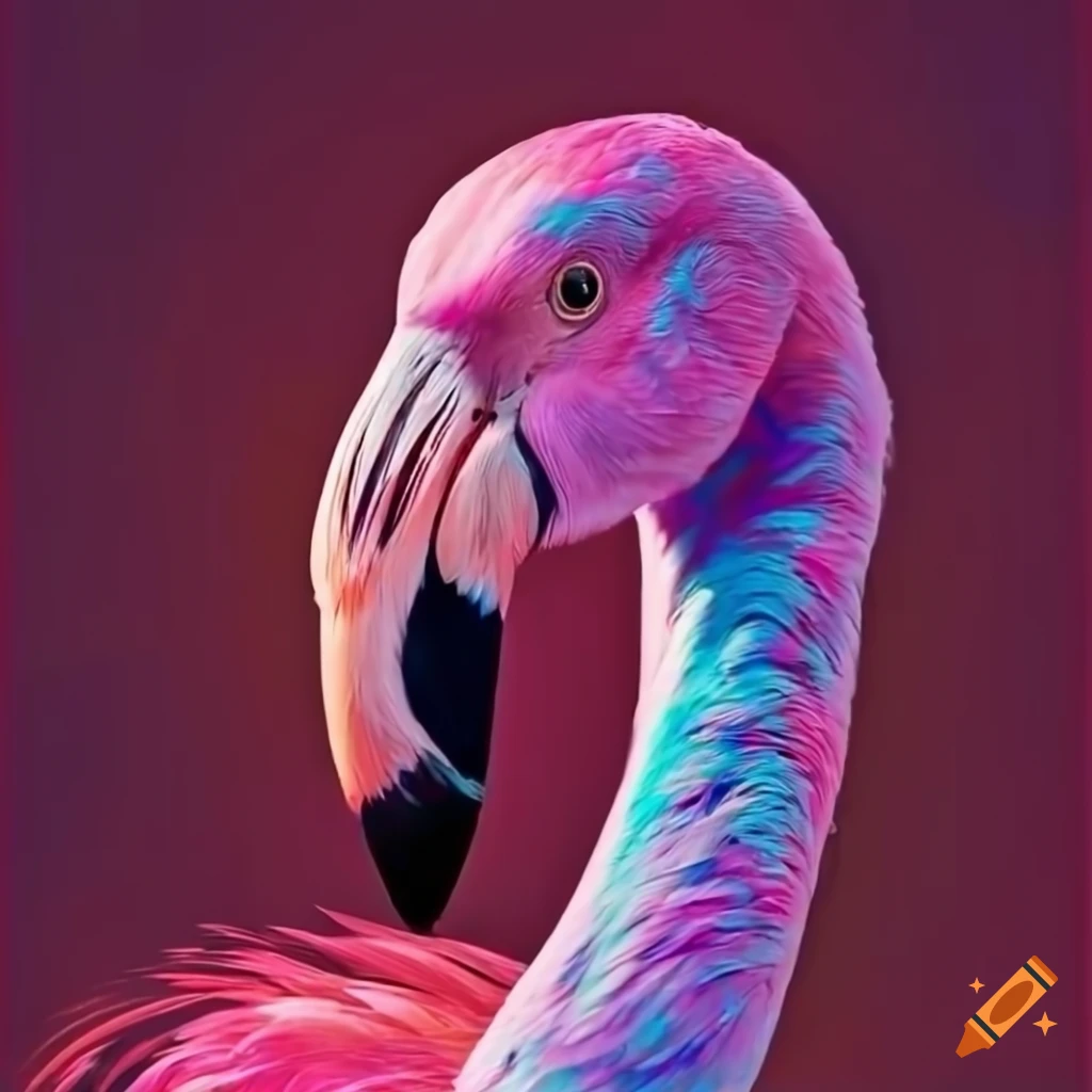 Vibrant pastel flamingo with powerful aura