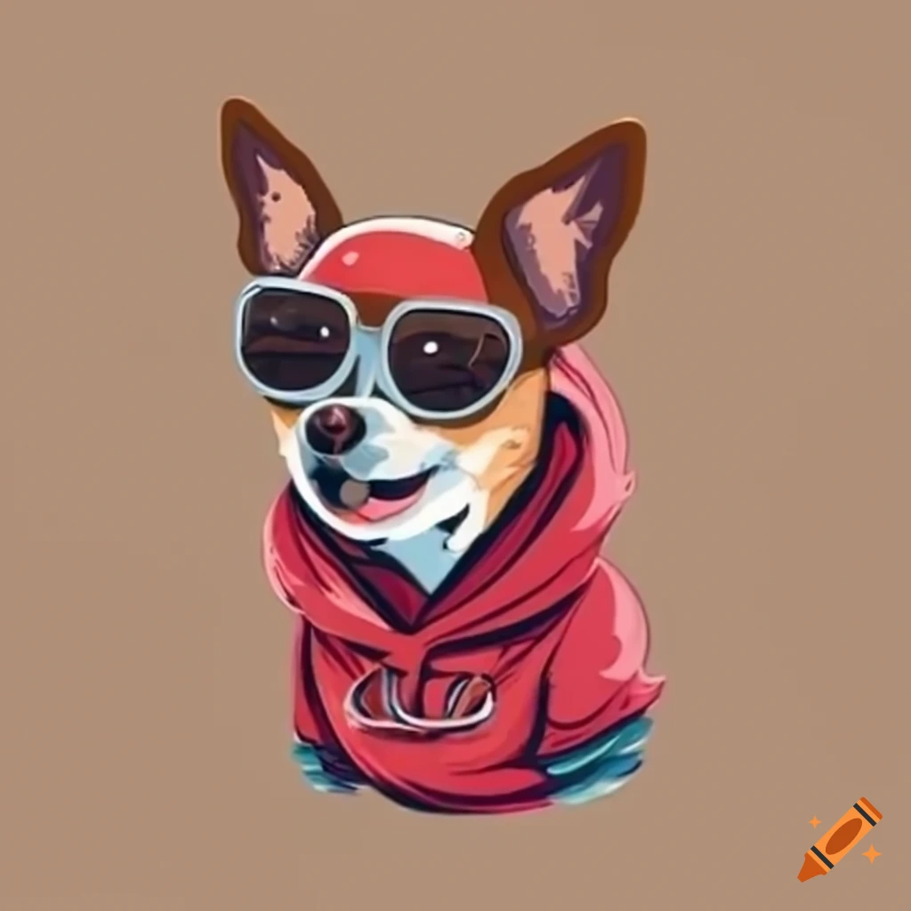 Chihuahua dog wearing a hoodie and sunglasses on Craiyon