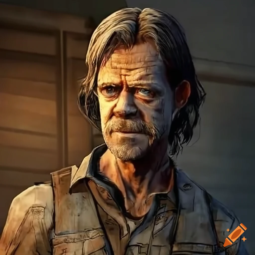 William h. macy as a survivor in the walking dead game on Craiyon