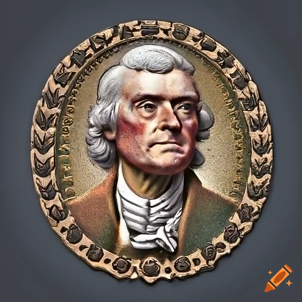 coin with Thomas Jefferson and laurel wreath