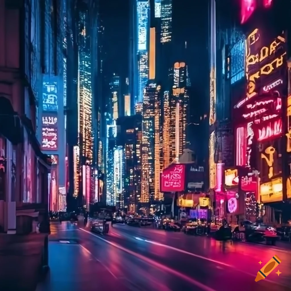 Night view of a city with neon lights