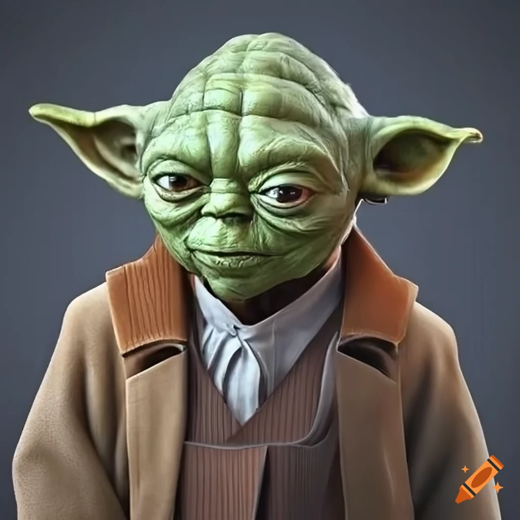 photorealistic Yoda in a fancy suit