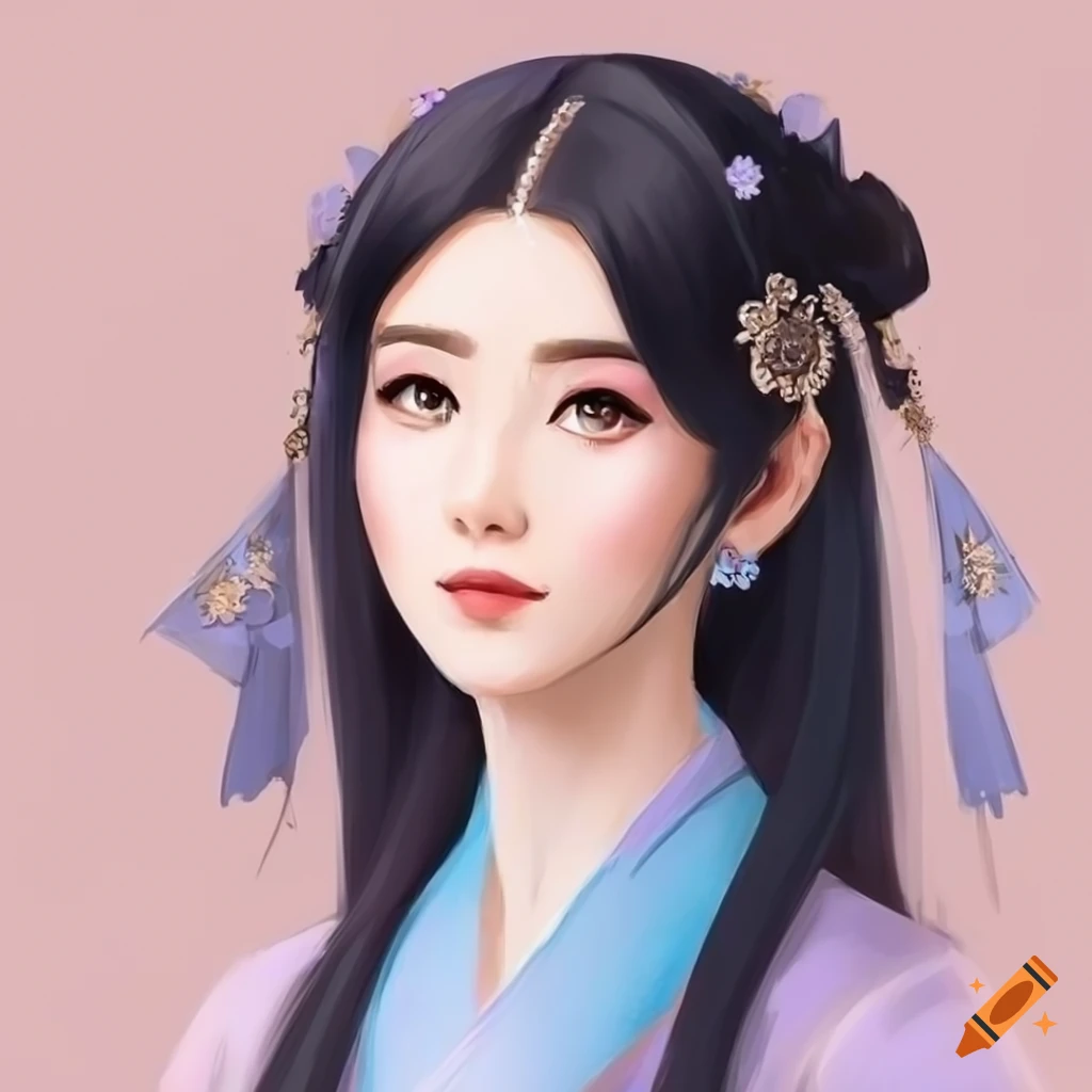 pastel portrait of an elegant princess in wuxia-inspired clothing