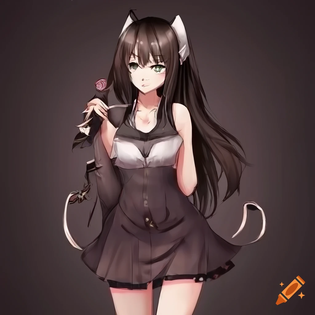 anime-style vtuber with dark hair holding a rum and coke cocktail