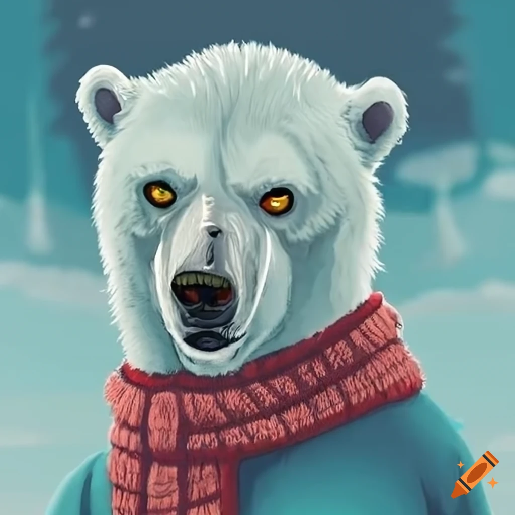 Polar bear wearing a scary sweater on Craiyon