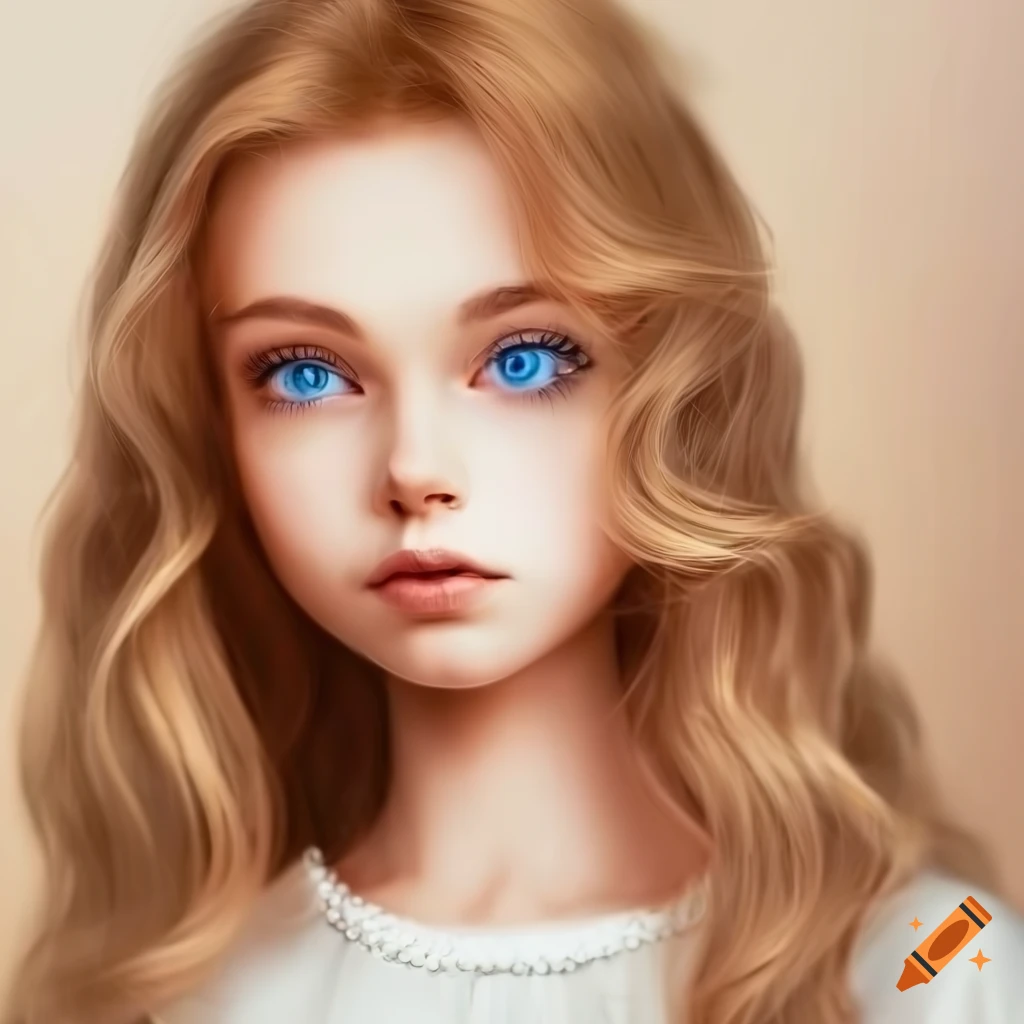 Portrait Of A Beautiful Girl With Honey Blonde Hair And Blue Eyes 7774