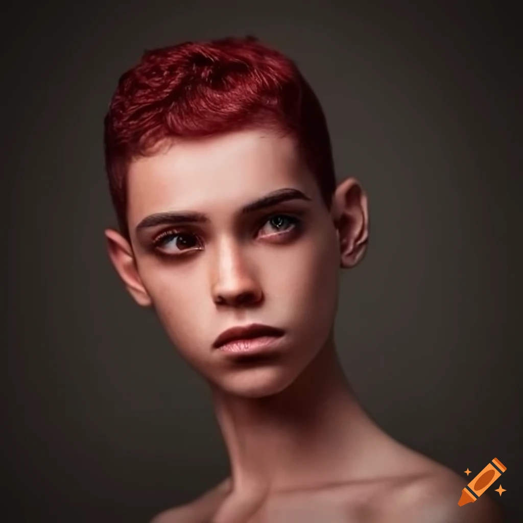 artistic depiction of a maroon-haired humanoid man