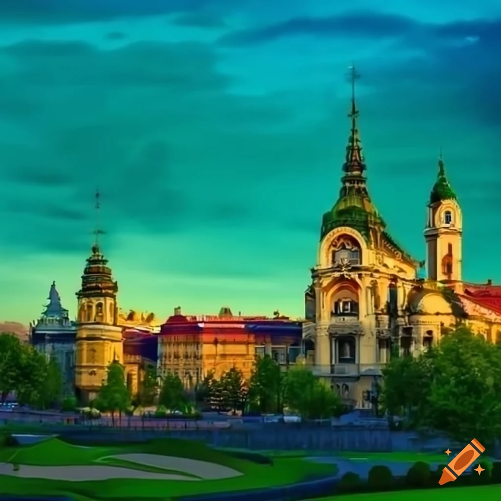 Cityscape of oradea, romania with vibrant colors