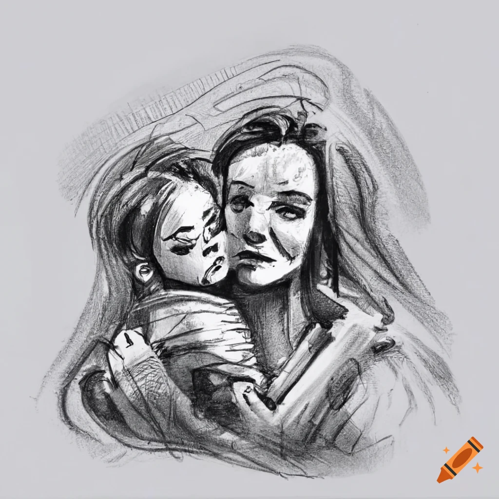 Beautiful Pencil Sketch Of Baby Holding His Mother Finger - Desi Painters