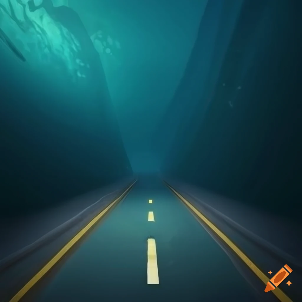 Photo realistic underwater road at night on Craiyon