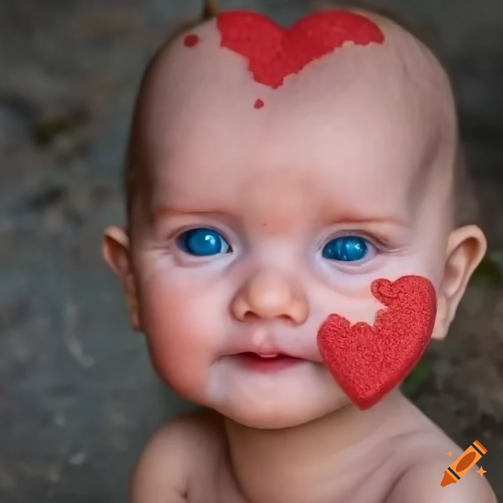 cute baby with heart-shaped dirt on its head