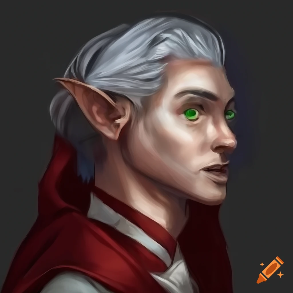 character art of a mysterious half-elf male wizard