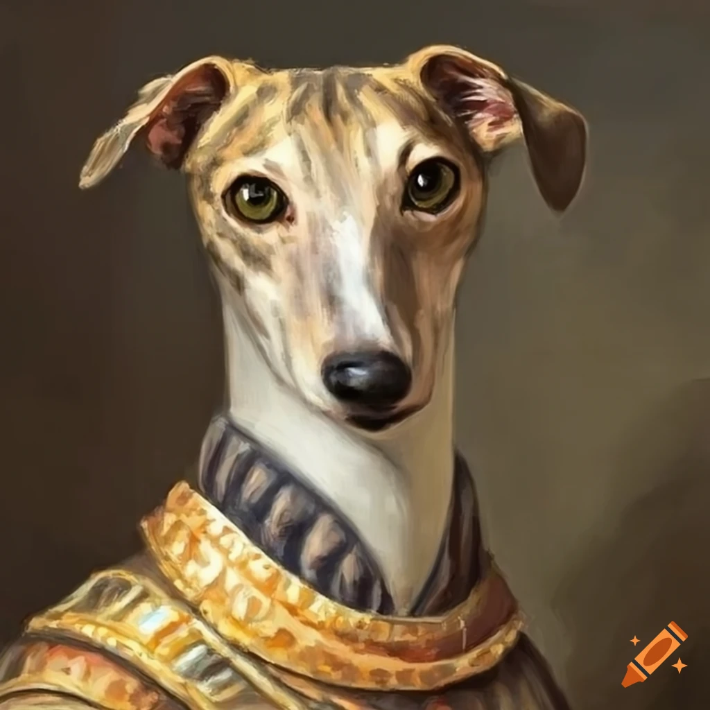 portrait of a greyhound dog as a queen