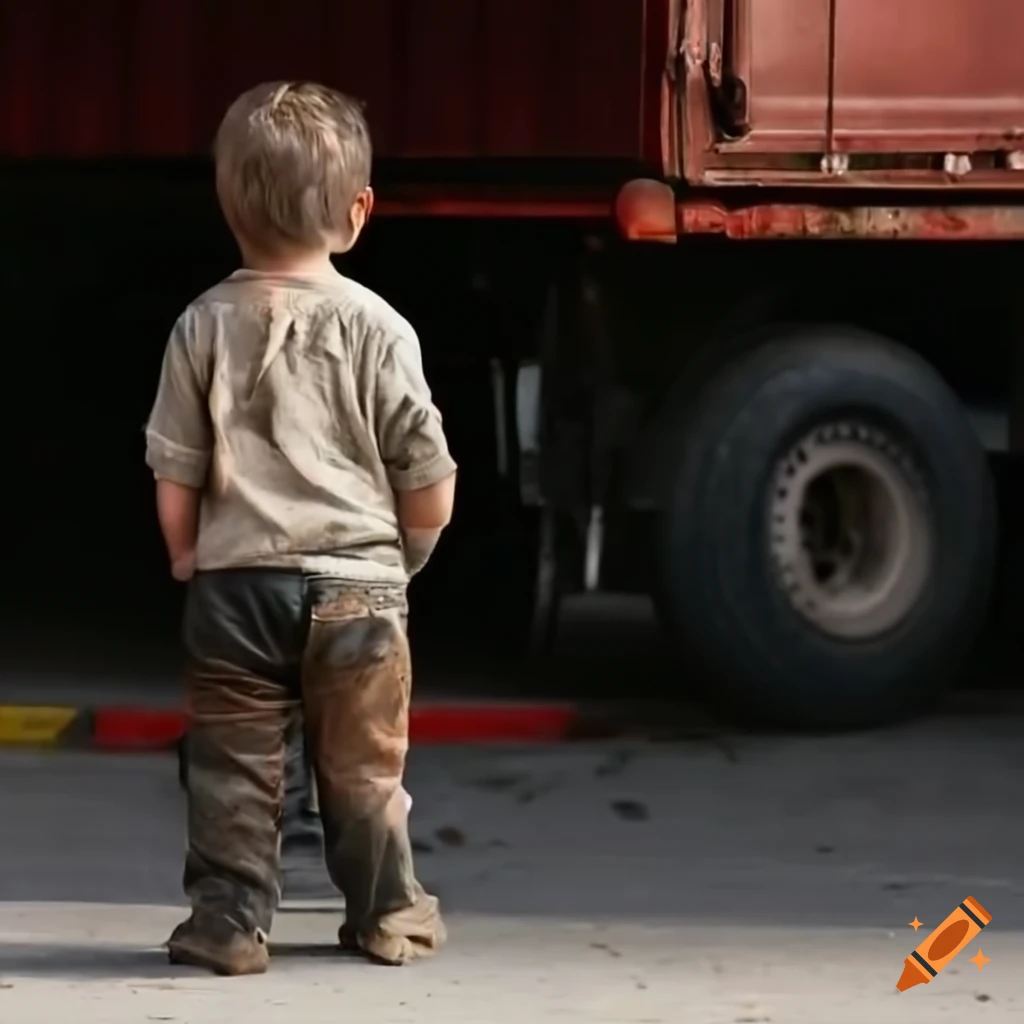 toddler boy in a truck depot