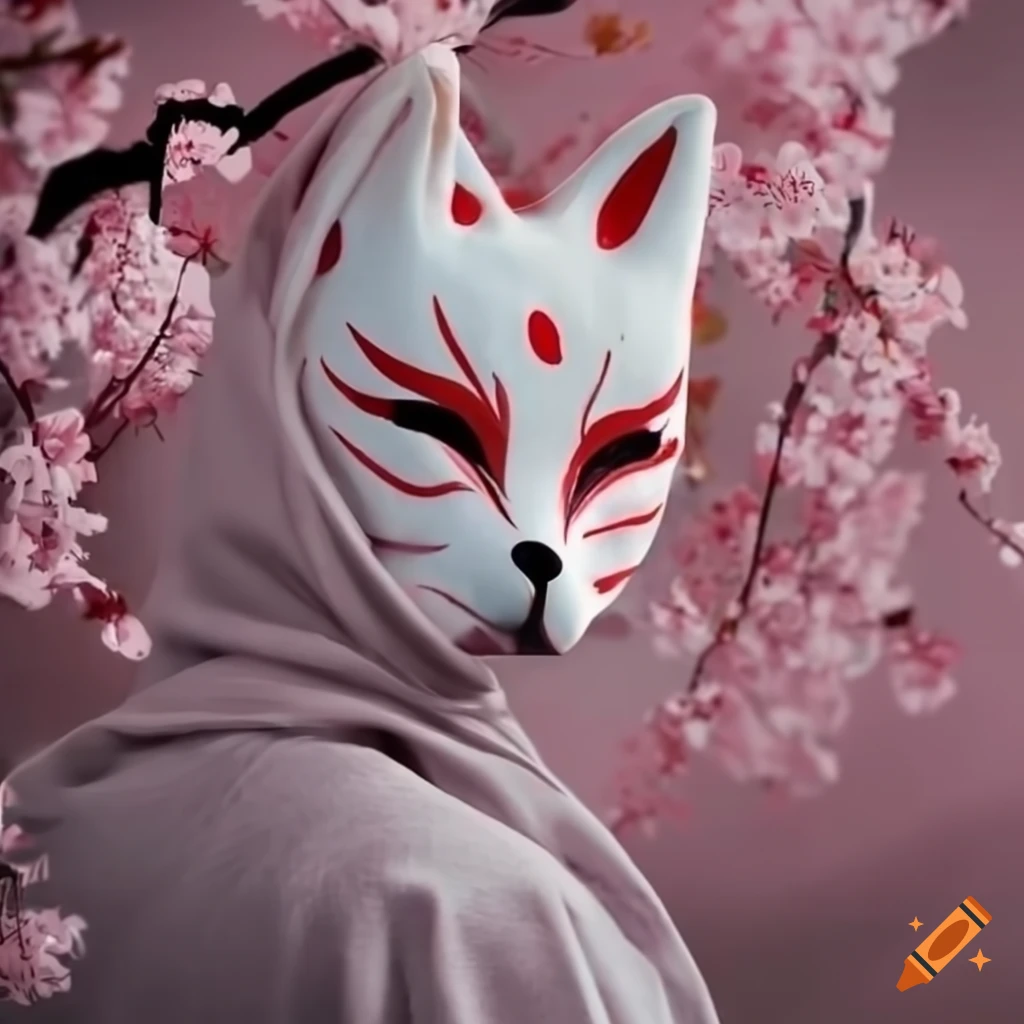 Japanese Kitsune mask, White and Red fox mask, Kitsune mask for