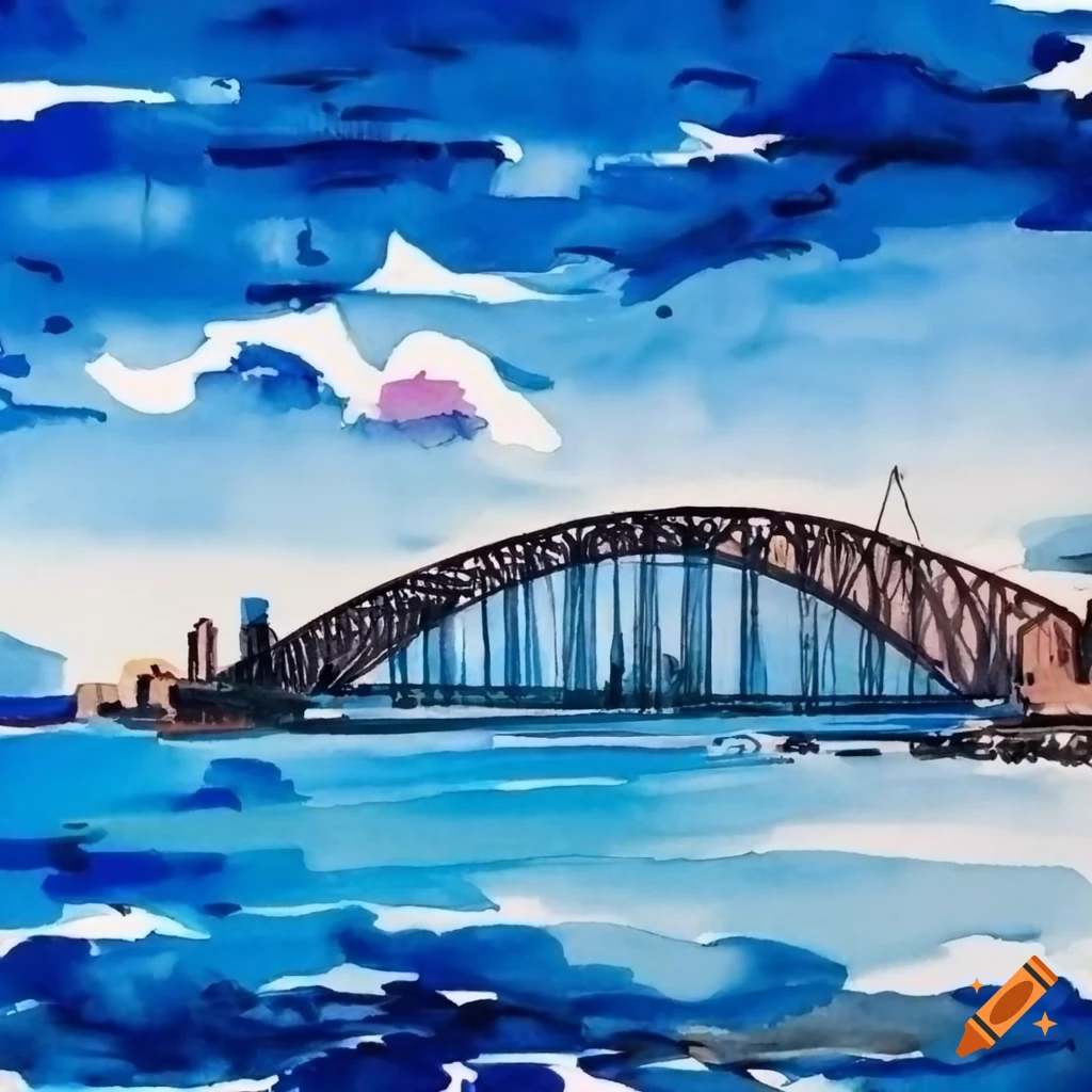 Watercolor and ink painting of sydney, australia