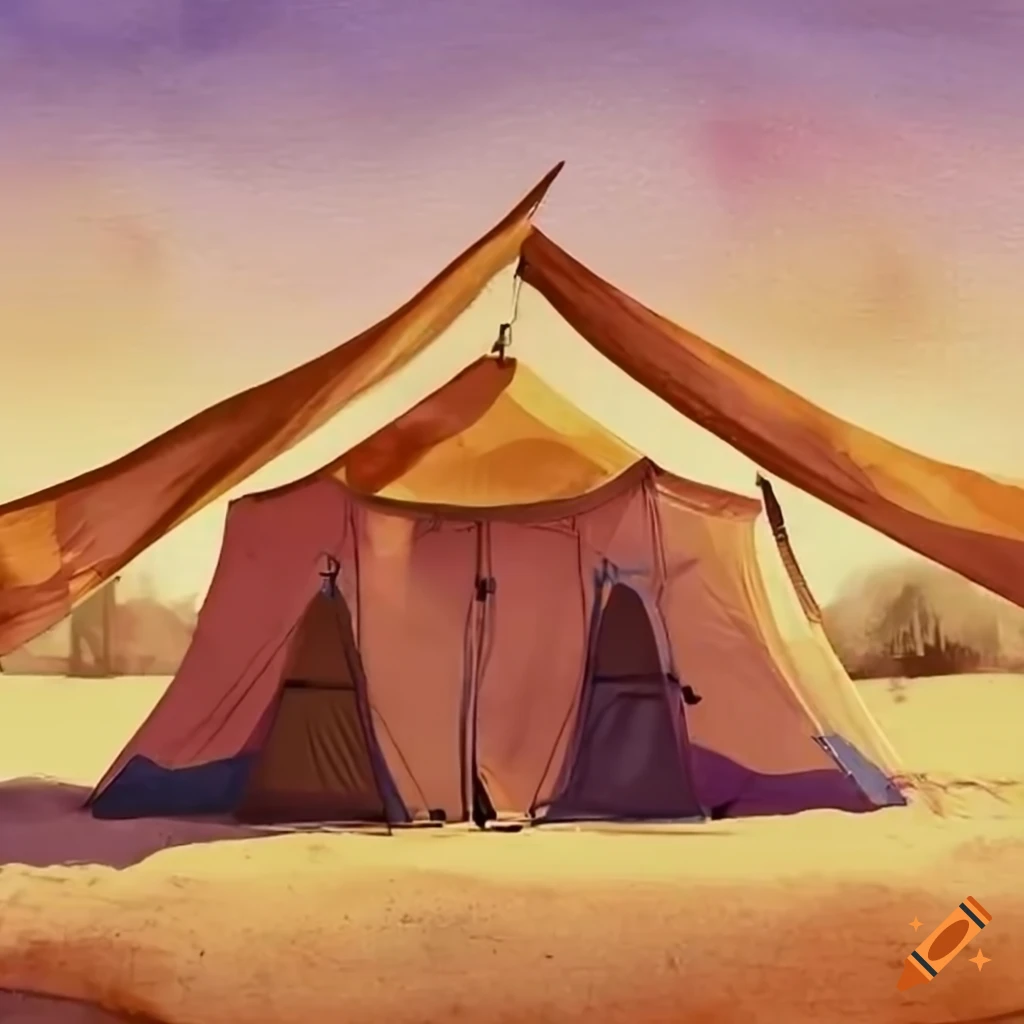 game asset of a tent in a desert oasis